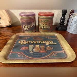 Vintage Beverage Serving Tray with Gold Accents